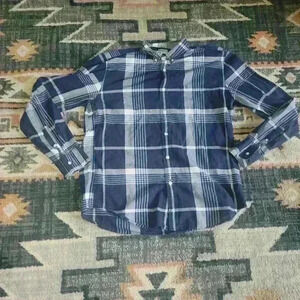 Mens blue plaid j.crew summer  collared long sleeve button up shirt